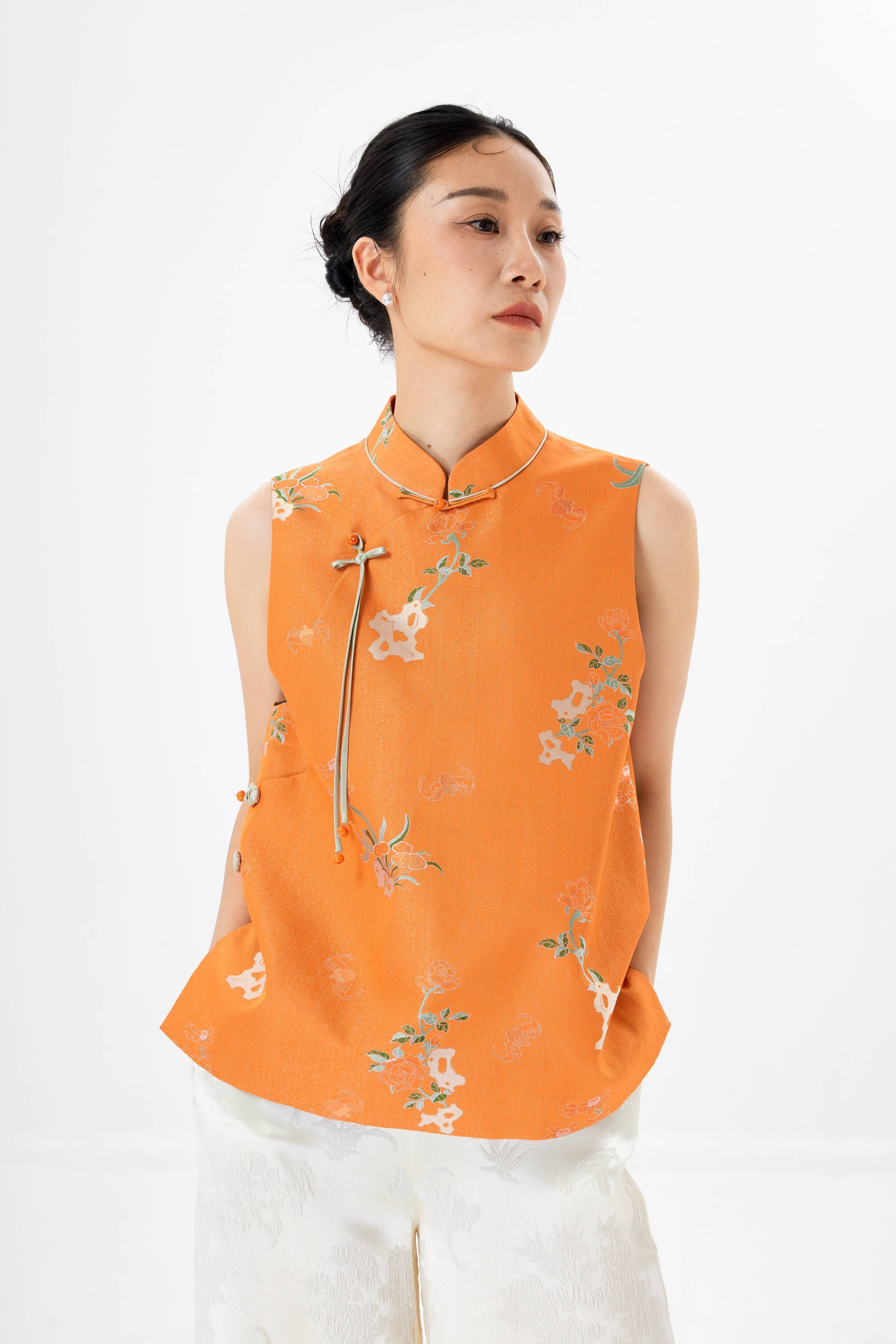 Mountain stone and Peony│vest│Song brocade